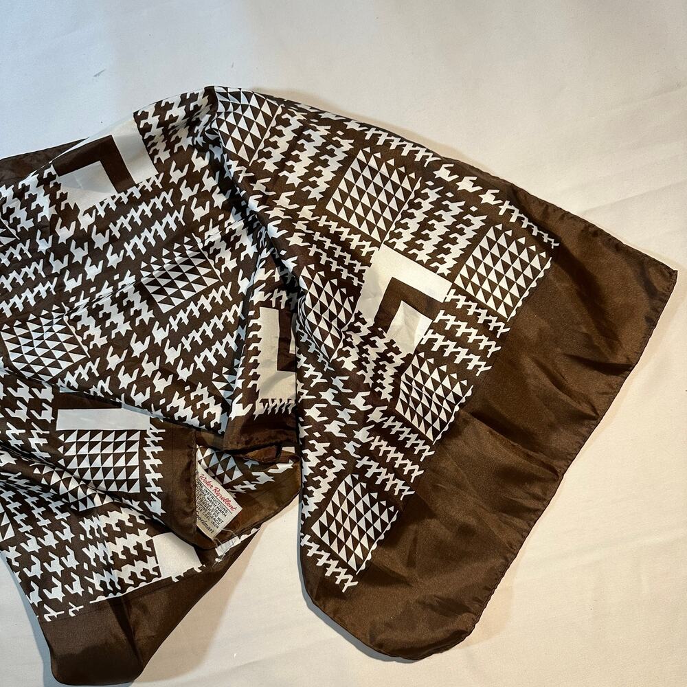 Vintage 1960s Ben Goodman Brown Checkered Plaid Houndstooth Scarf / Headscarf